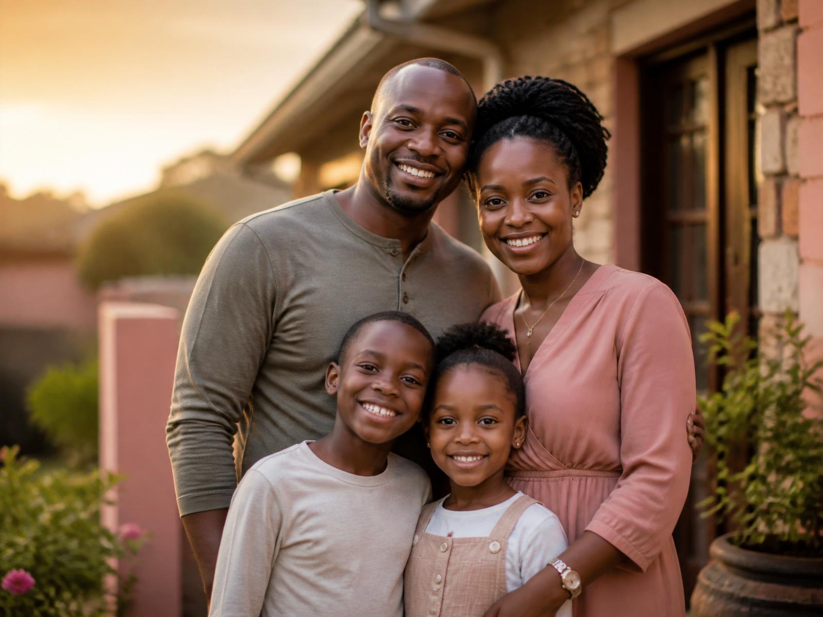photo of family in front of home, property insurance — placeholder for licensed stock photo